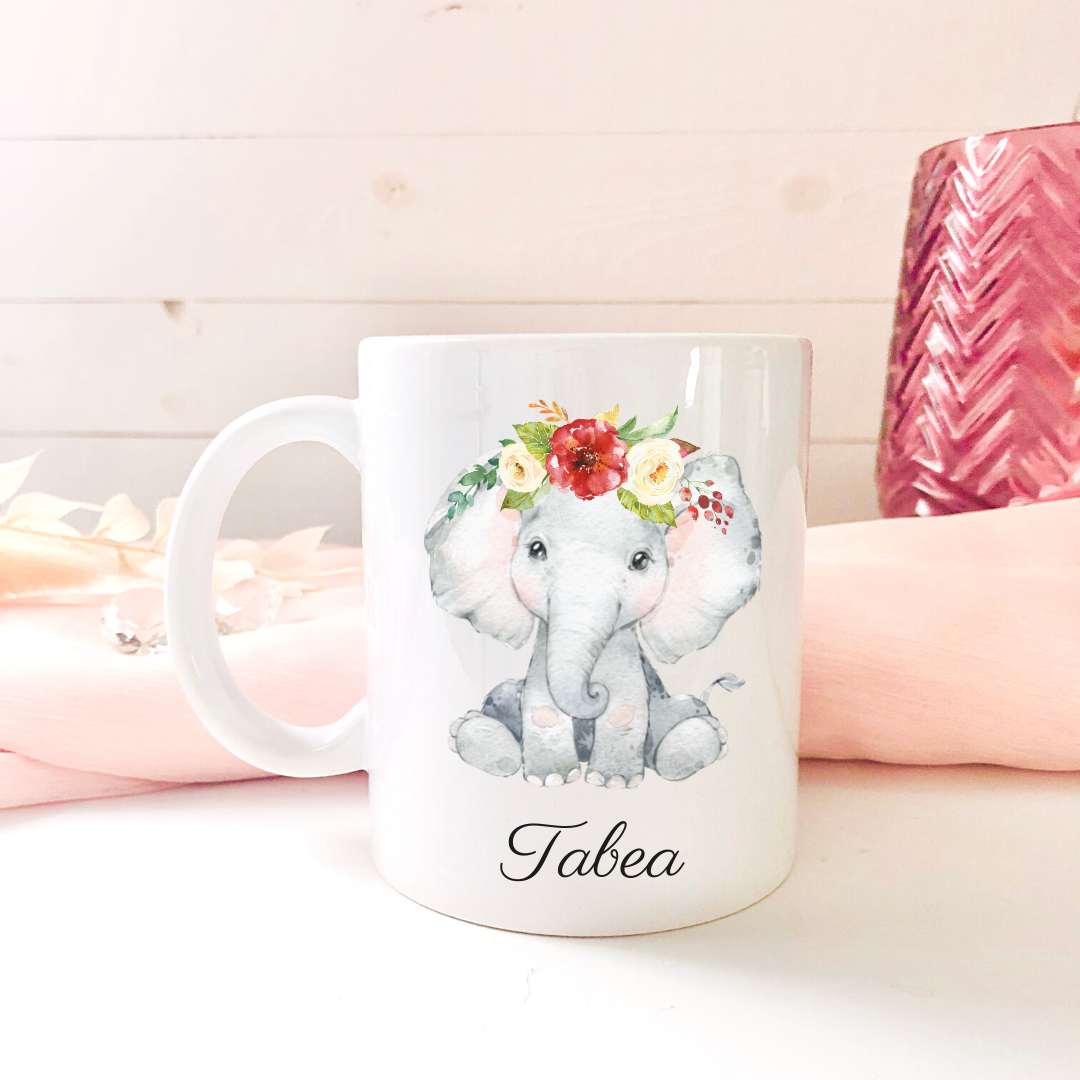Tasse |  Tierbabys mit Blumen | Personalisiert