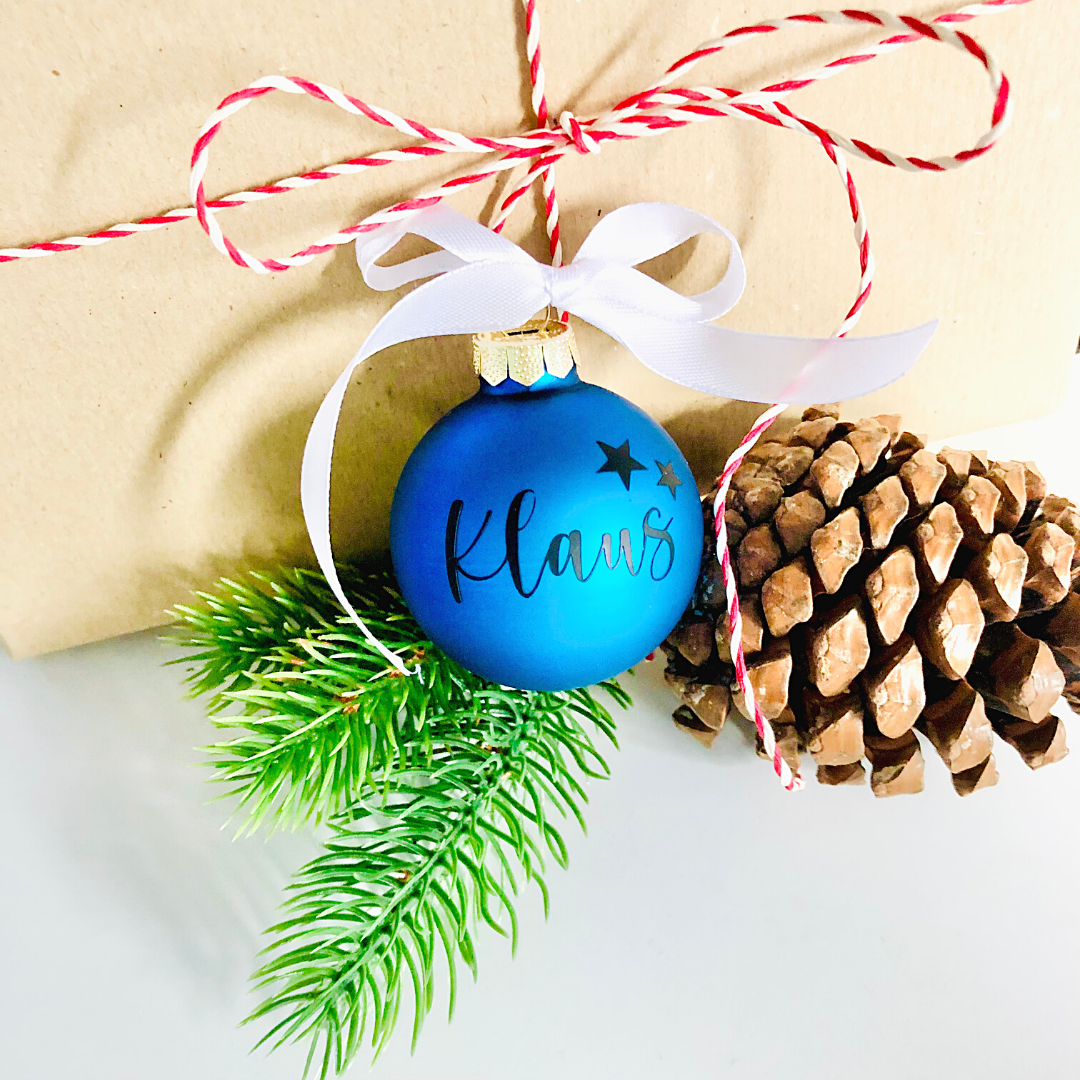Personalisierte Baumkugel | Christbaum Kugel mit Name in Blau