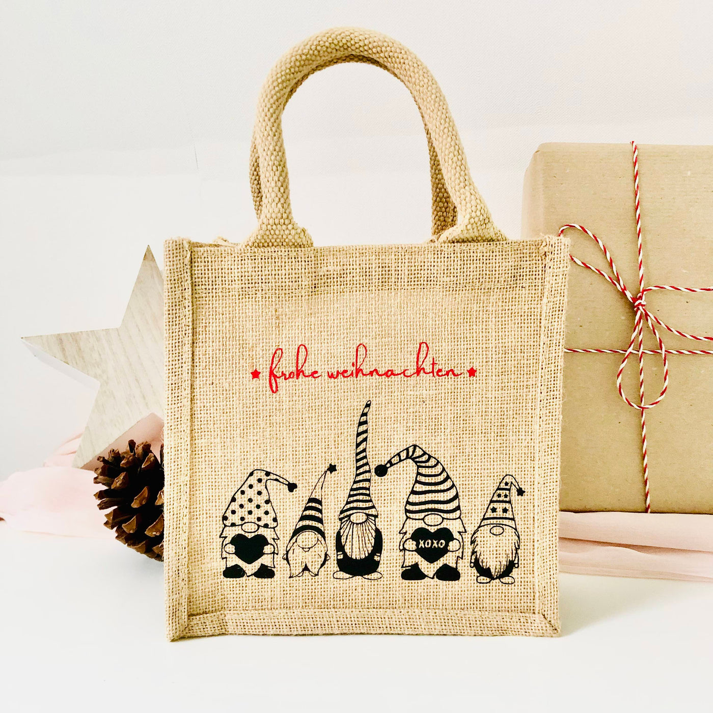 Mini Jute Tasche | Wichtel - frohe weihnachten | Geschenktasche | in 3 Varianten